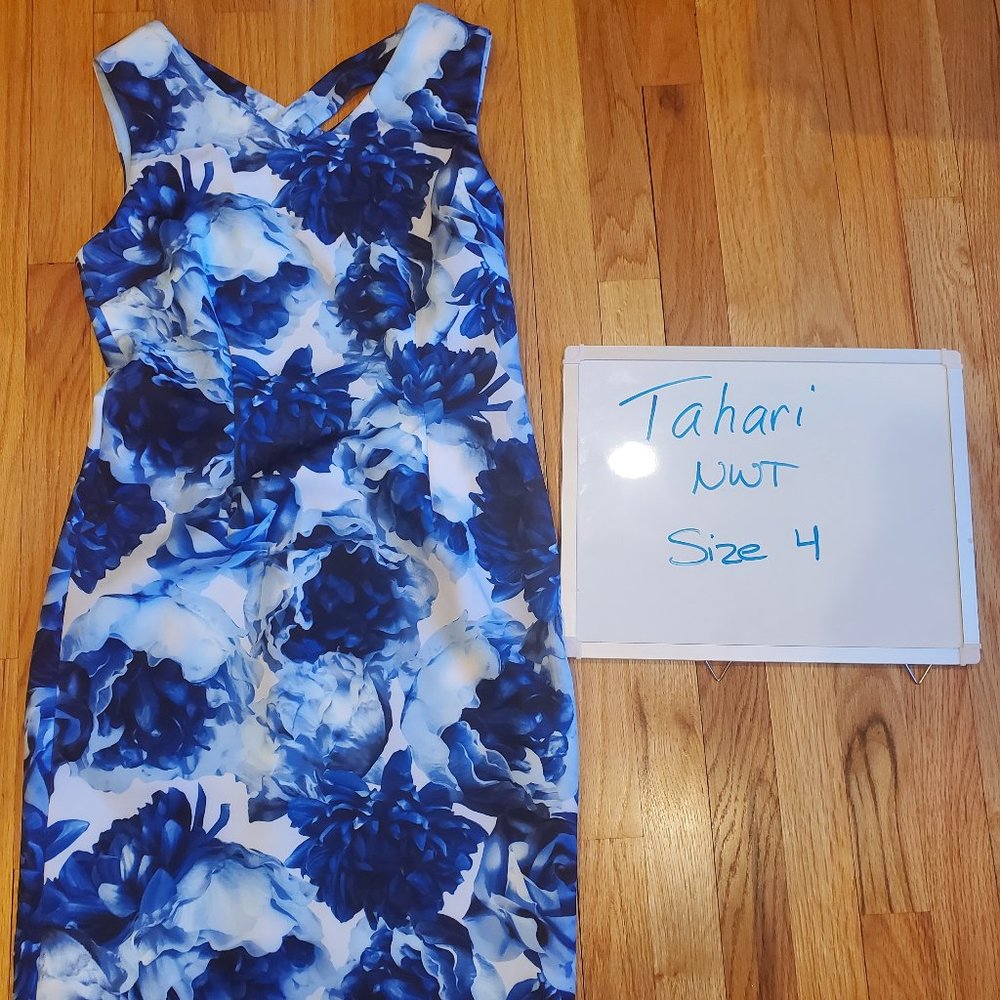 Tahari Blue Floral sheath Dress size 4